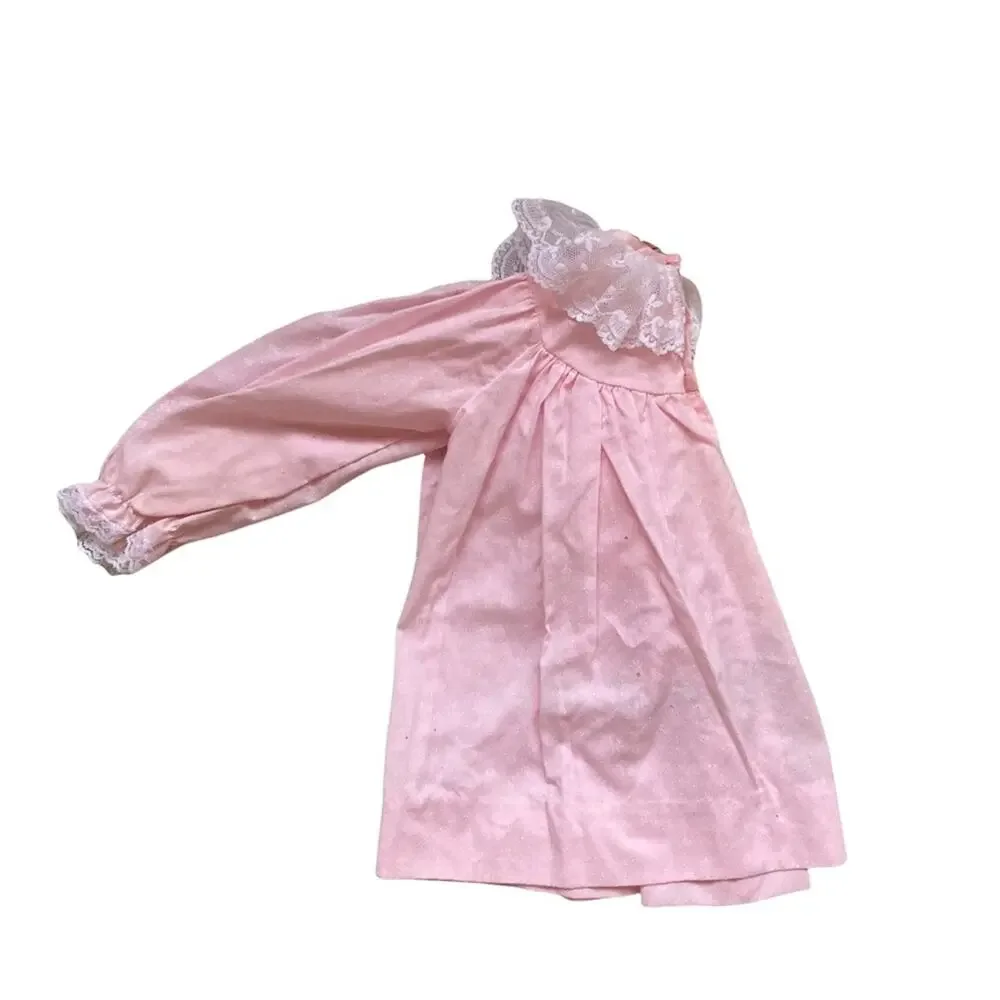 Vintage 1989 Girls 18 Months Pink Long Sleeve Dress With Lace Collar and Cuff